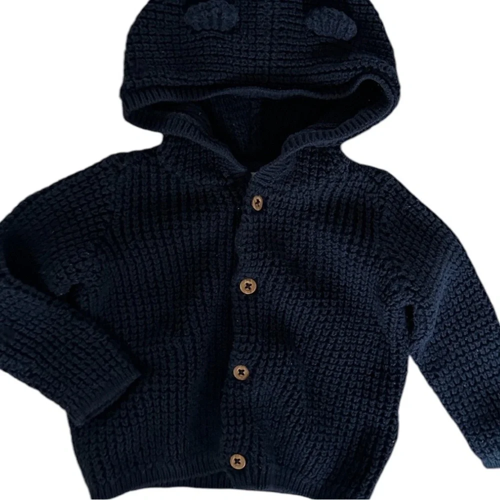 Carter’s Baby Boy 6 Months Cotton Hooded Cardigan Sweater Navy Blue Heavy